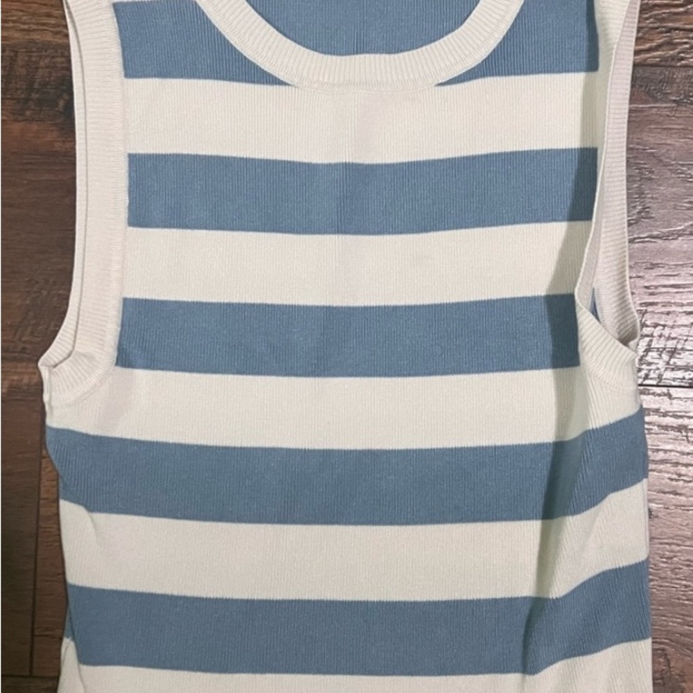 Zara Striped Blue and Cream Knit Crop Tank Top - Picture 2 of 4
